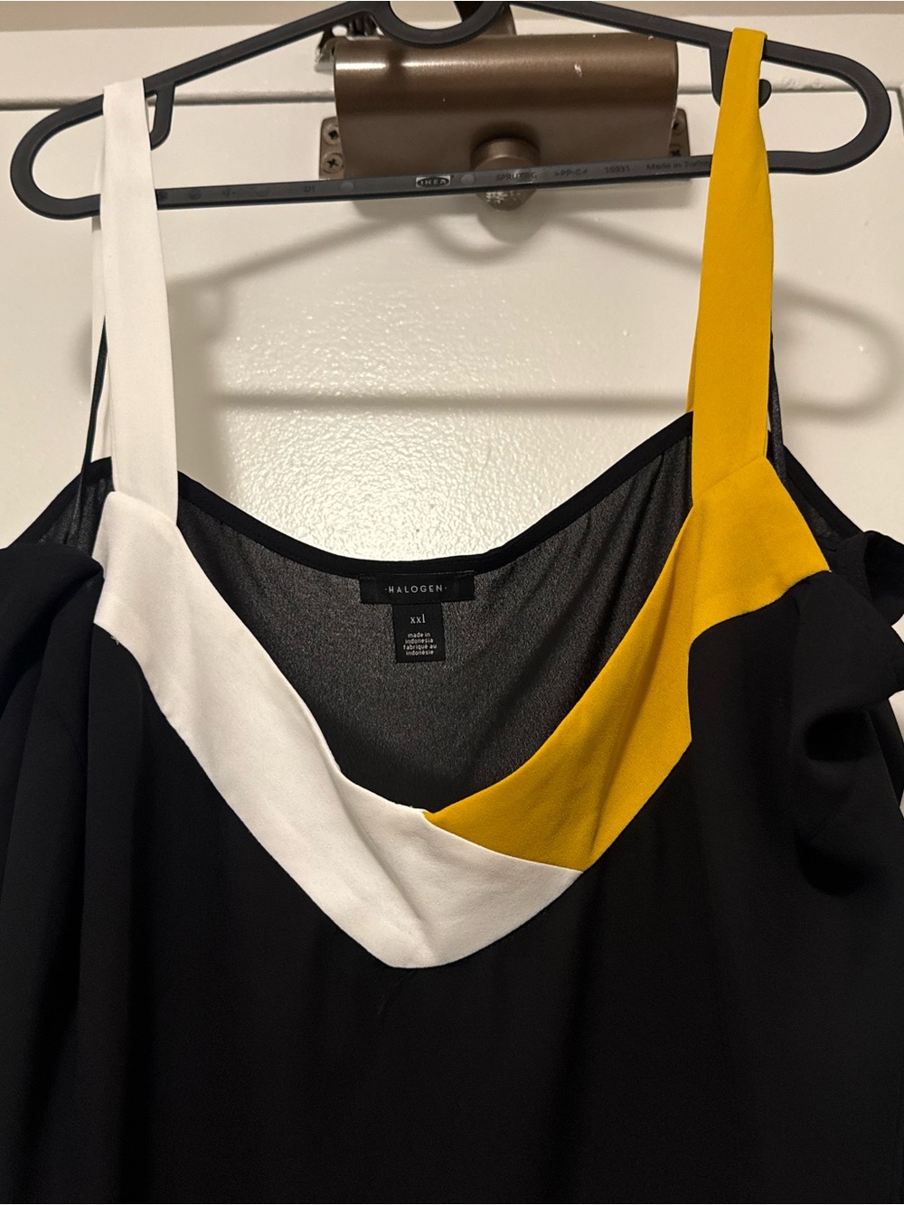 Halogen Black Dress with White and Mustard Yellow Straps